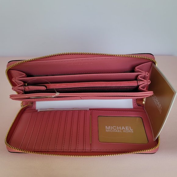 MICHAEL KORS Jet Set Travel Continental Pebbled Leather Wallet-Tea Rose 🎈⭐$138. - Picture 12 of 16